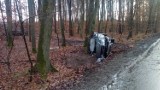 Kolizja na drodze do Kolna: Zjechała na pobocze, auto się przewróciło i uderzyło w drzewo