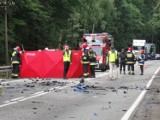 Śmiertelny wypadek w Babim Dole 9.07.2018. Zderzenie dwóch ciężarówek i samochodu osobowego na DK 20.Zginęła jedna osoba