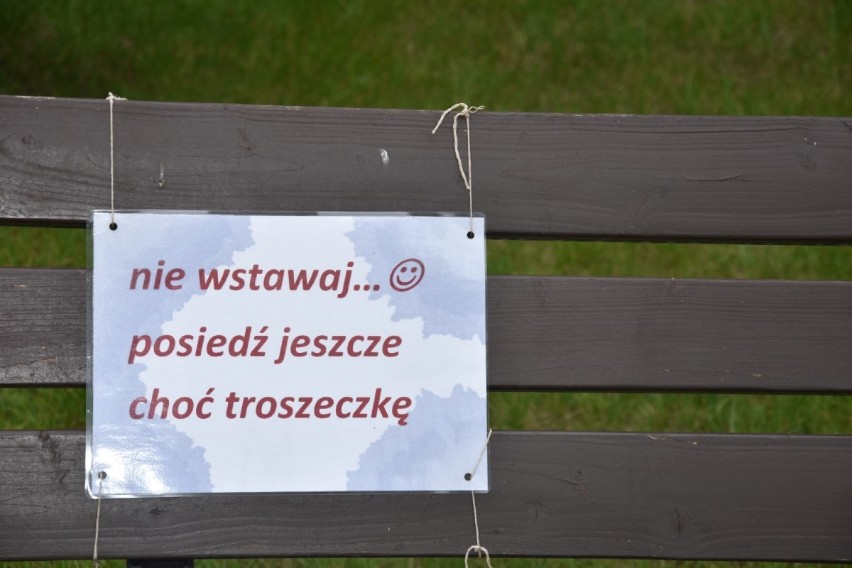 "Pozytywne" kartki pojawiły się na ławkach przy aquaparku w Wągrowcu 