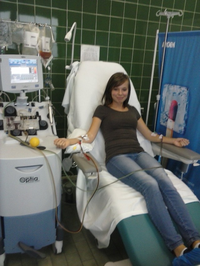 Marta Durzyńska podczas oddawania szpiku w szpitalu w Gliwicach