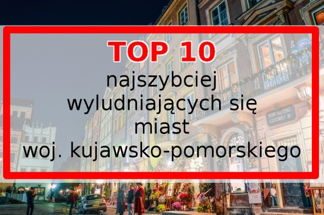 Przedstawiamy 10 najszybciej wyludniających się miast w woj. kujawsko-pomorskim. Dane użyte w tym zestawieniu pochodzą z Głównego Urzędu Statystycznego (GUS) i przedstawiają stan na dzień 31 grudnia 2018 roku oraz - dla porównania - 2002 rok. Podajemy procentową zmianę populacji danych miast i liczby bezwzględne, które pokazują, ilu mieszkańców ubyło od 2002 do 2018 roku.

Wg statystyk GUS, 31 grudnia 2017 roku woj. kujawsko-pomorskie zamieszkiwało 2 082 944 mieszkańców, z czego 51,5% stanowiły kobiety, a 48,5% mężczyźni. W latach 2002-2017 liczba mieszkańców wzrosła o 0,7%. Średni wiek mieszkańców wynosił 41,2 lat i jest porównywalny do średniego wieku mieszkańców całej Polski. Prognozowana liczba mieszkańców kujawsko-pomorskiego w 2050 roku wynosi 1 798 987, z czego 921 782 to kobiety, a 877 205 mężczyźni. 

Zobacz zestawienie najszybciej wyludniających się miast regionie >>>