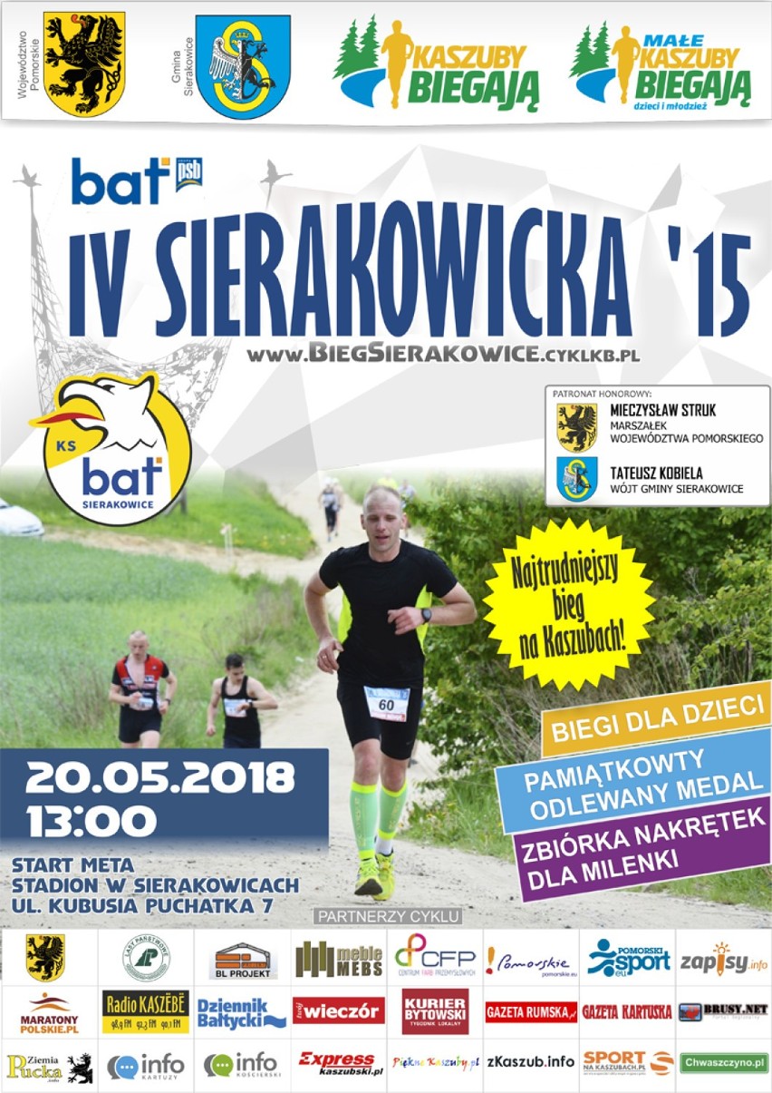Kaszuby Biegają 2018 - 20 maja Sierakowicka 15 - najtrudniejszy bieg na Kaszubach  PROGRAM
