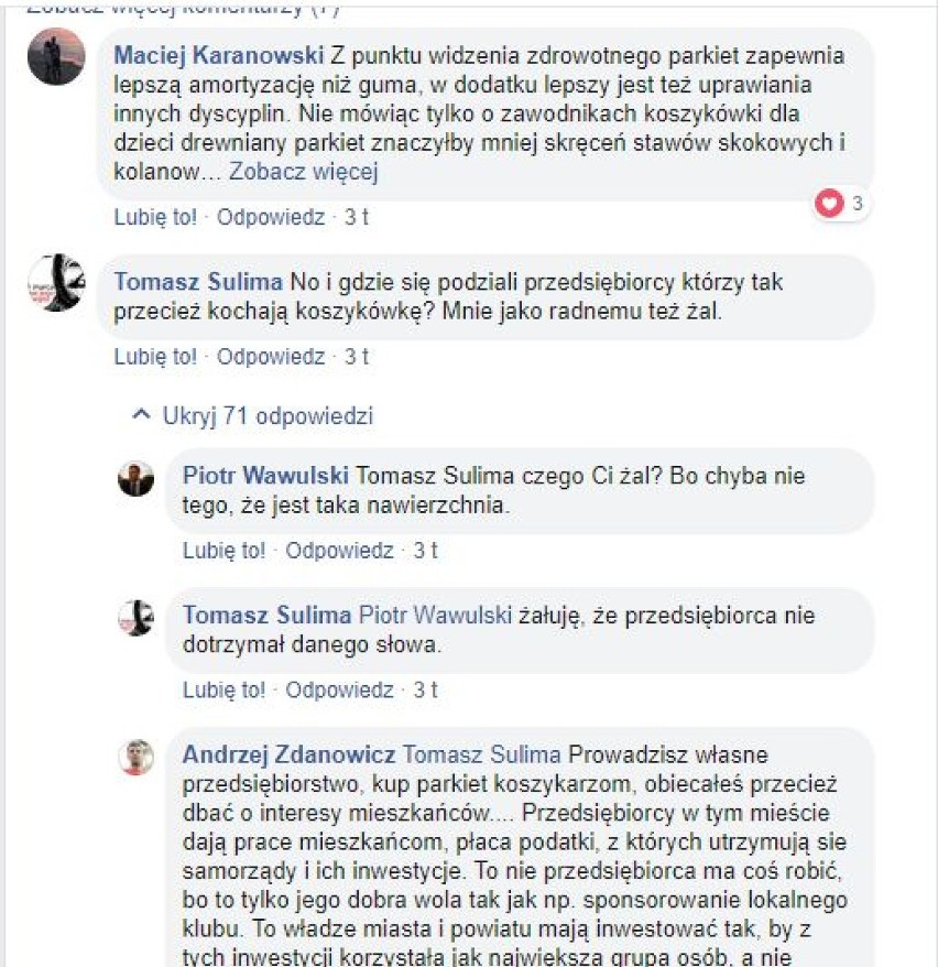 Radny Tomasz Sulima i jego zdanie na temat braku parkietu w nowej hali w Bielsku Podlaskim