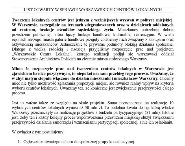 Miejscy aktywiści: "Chcemy mieć wpływ na kryteria wyboru centrów lokalnych"