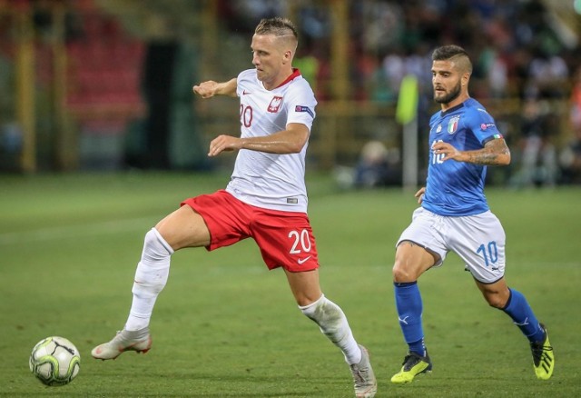 Klubowi koledzy z Napoli Piotr Zieliński (z lewej) i Lorenzo Insigne podczas meczu Ligi Narodów Włochy - Polska, rozegranego 7 września 2018 roku w Bolonii