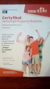 Chodzież otrzymała certyfikat "Samorządu przyjaznego rodzinie"