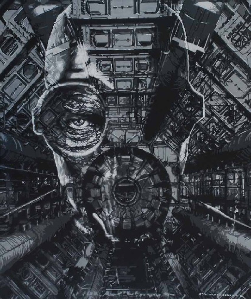 Czarnobyl, "teichenbeschleunigerv.03", technika własna, płótno, 105 x 89 cm;
