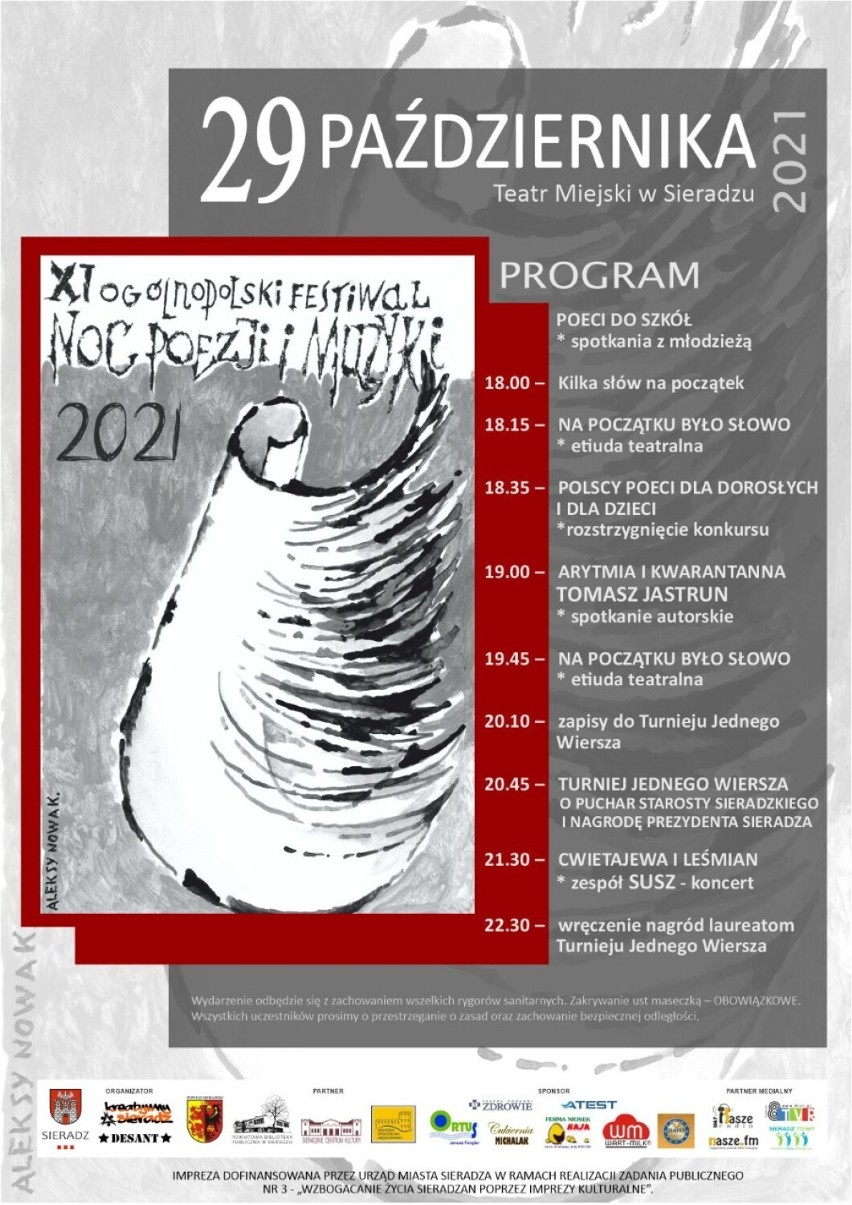Ogólnopolski Festiwal „Noc Poezji i Muzyki” w Sieradzu 2021 w piątek 29 października