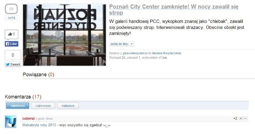 Poznań City Center zamknięte. W nocy zawalił się...