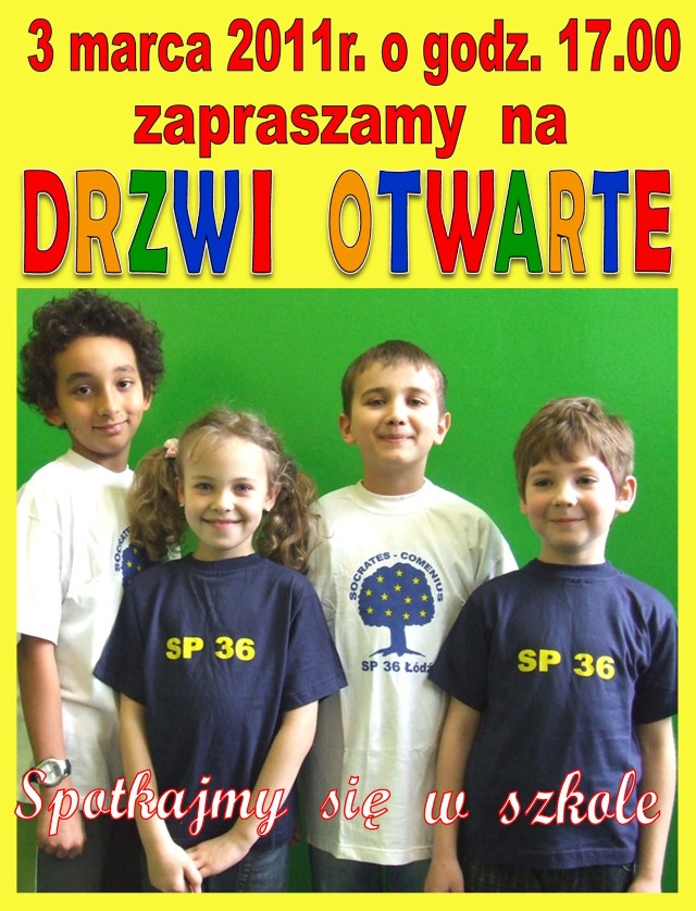 Plakat - drzwi otwarte Szkoły Podstawowej nr 36