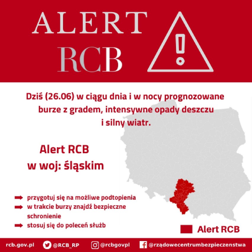 Burze z gradem w woj. śląskim - ostrzeżenie II. st. [26.06.2020]. W porywach do 90 km/h! Sprawdź gdzie jest burza? [MAPA online]