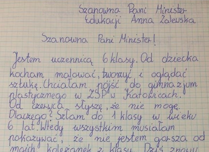 List 11-letniej Alicji z Katowic do minister Anny...