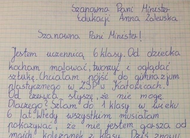 List 11-letniej Alicji z Katowic do minister Anny Zalewskiej. Czy odpowie?