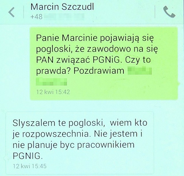 O PGiNG Marcina Szczudłę zapytaliśmy również sms-owo. Odpisał, jak wyżej