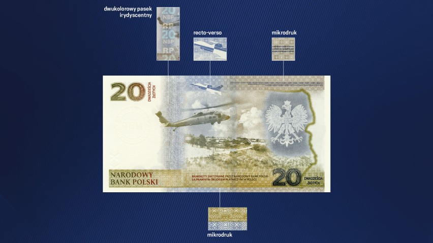 Strona odwrotna banknotu przedstawia wizerunek orła ustalony...