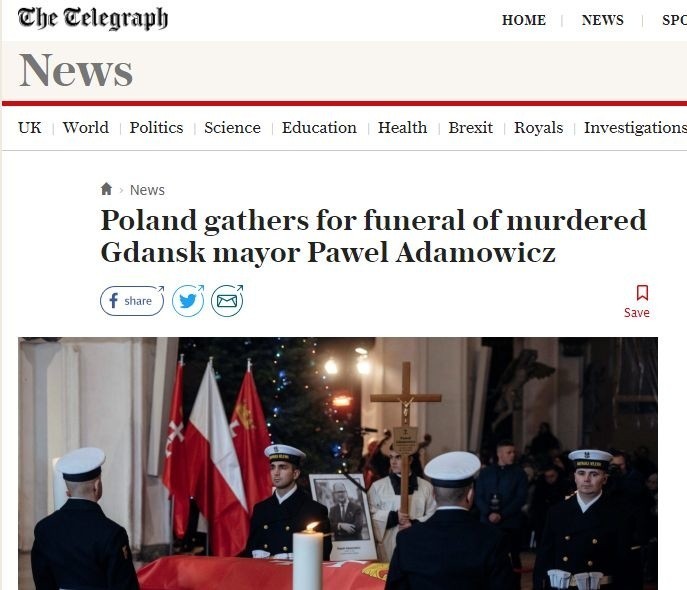 Światowe media informują o pogrzebie prezydenta Pawła...