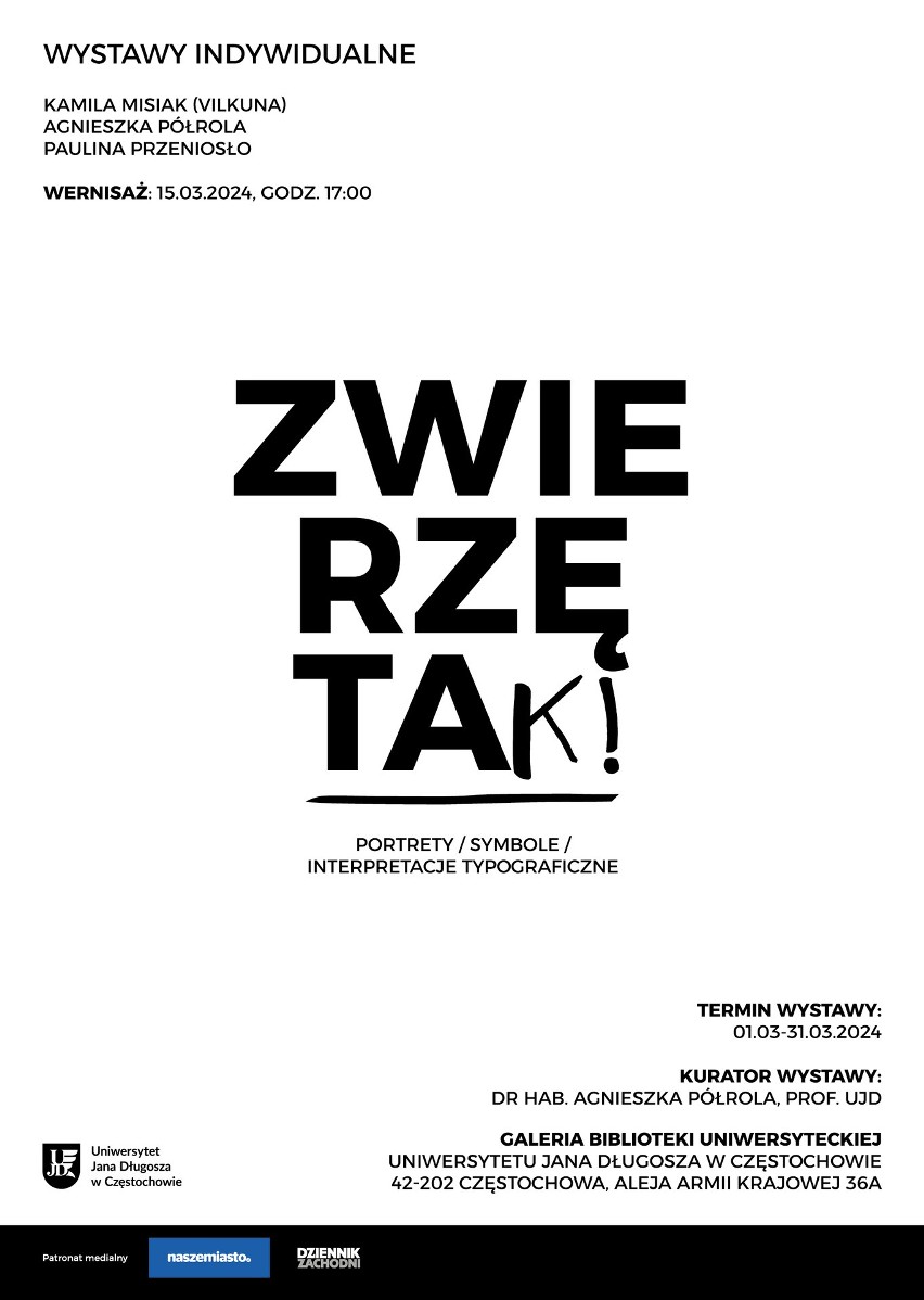 Częstochowa. ZwierzęTAK! - wernisaż wystawy prac Kamili Misiak (Vilkuny), Agnieszki Półroli oraz Pauliny Przeniosło