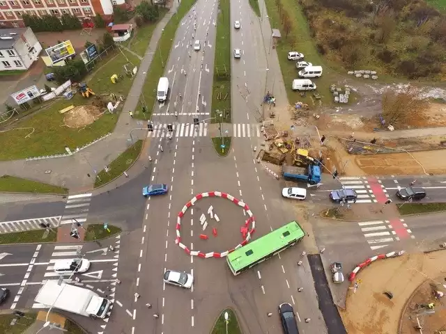 Na skrzyżowaniu ulic: Składowej, Transportowej i Żeromskiego w Białymstoku prace drogowe będą prowadzone aż do 23 grudnia