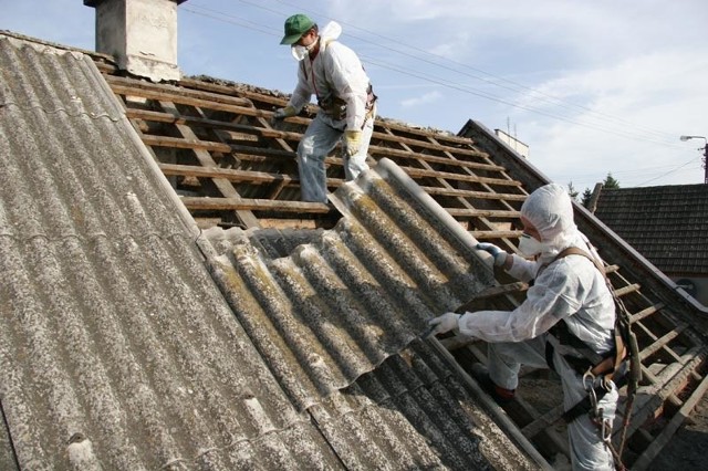 Usuwanie azbestu wymaga specjalnych kombinezonów, bo materiał jest niebezpieczny dla zdrowia pracowników