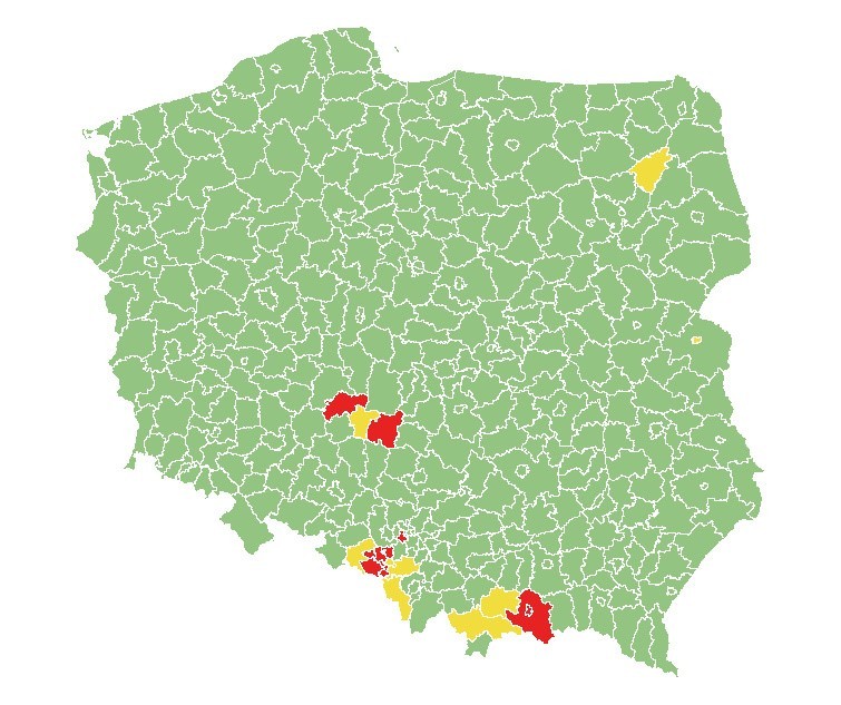 Nowa lista miast i powiatów w strefach żółtych i czerwonych