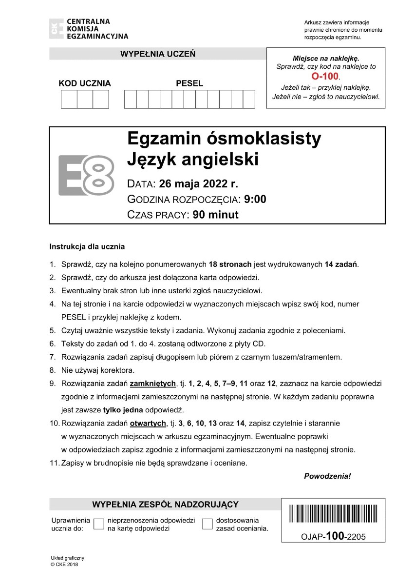 Egzamin ósmoklasisty 2022 z j. angielskiego: mamy arkusz CKE...