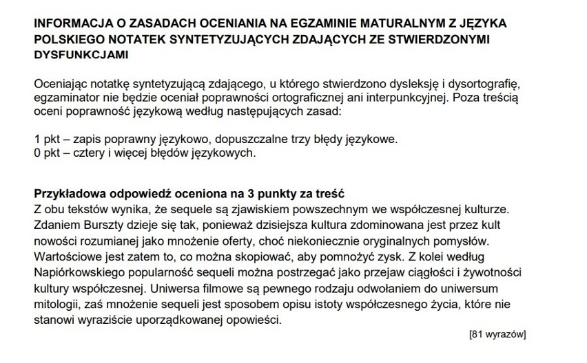 Przykładowa notatka syntetyzująca podana przez CKE.