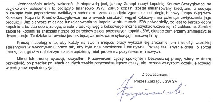 "Sytuacja w JSW jest poważna" Prezes Zagórowski napisał list do pracowników JSW