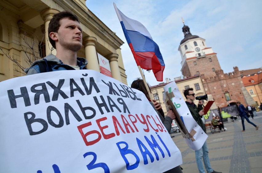 Lublin. Akcja poparcia dla działań opozycji białoruskiej i rosyjskiej