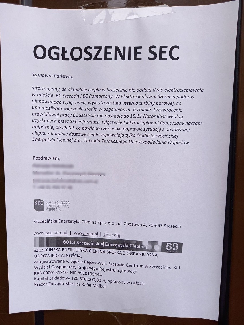 Ogłoszenie od SEC w szczecińskich budynkach