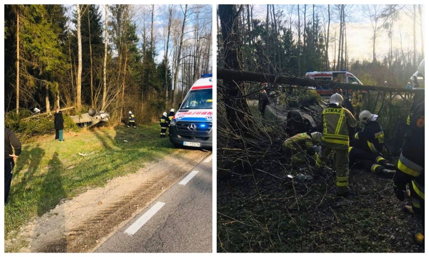 Chraboły. Wypadek na drodze krajowej nr 65. Auto dachowało