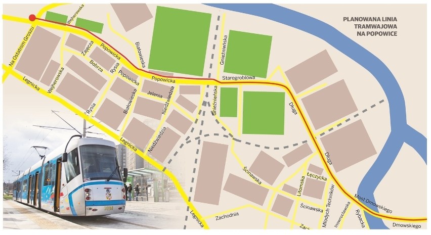 Tak wygląda planowana trasa tramwaju na Popowice
