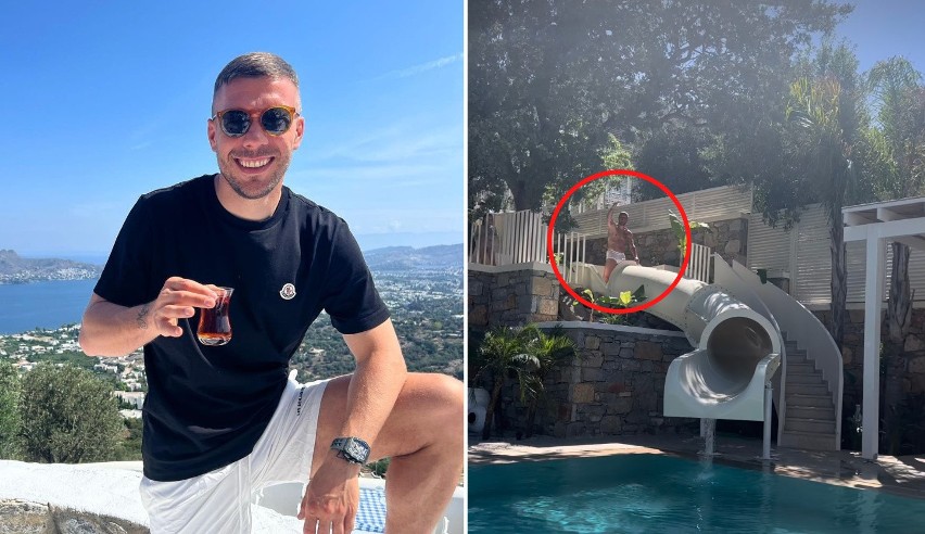 Tak wypoczywa Lukas Podolski. Oto jego rezydencja w Turcji. Piłkarz Górnika Zabrze korzysta w basenu i zjeżdżalni razem z rodziną
