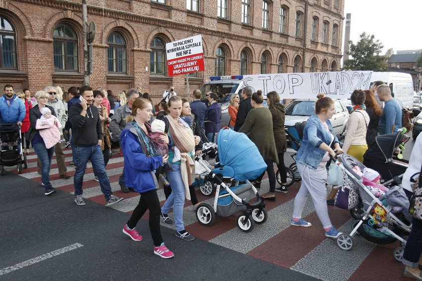 Protest w obronie szpitala Pro Familia przed siedzibą NFZ w...