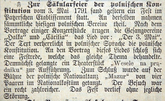 Polska w tym czasie nie istniała, ale polska świadomość narodowa - jak najbardziej, czego dowodem ta notatka zamieszczona w "Bromberg Zeitung&#8221; z 4 maja 1891 r.