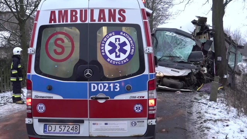 Autobus wiozący dzieci uderzył w drzewo. 10 osób w szpitalu