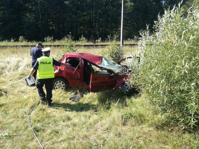 Białogrądy Wypadek na DK 65. Samochód dachował. Były
