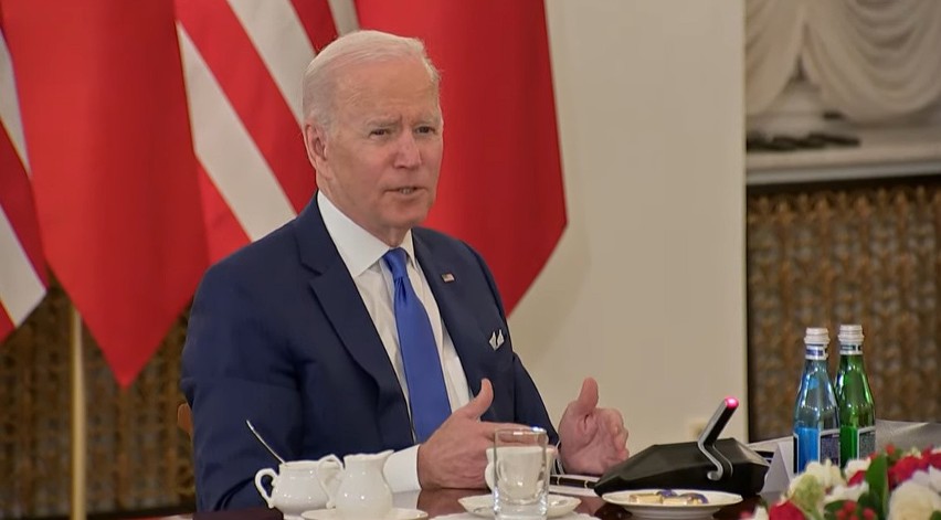 Prezydent USA Joe Biden podczas rozmów w Pałacu Prezydenckim...