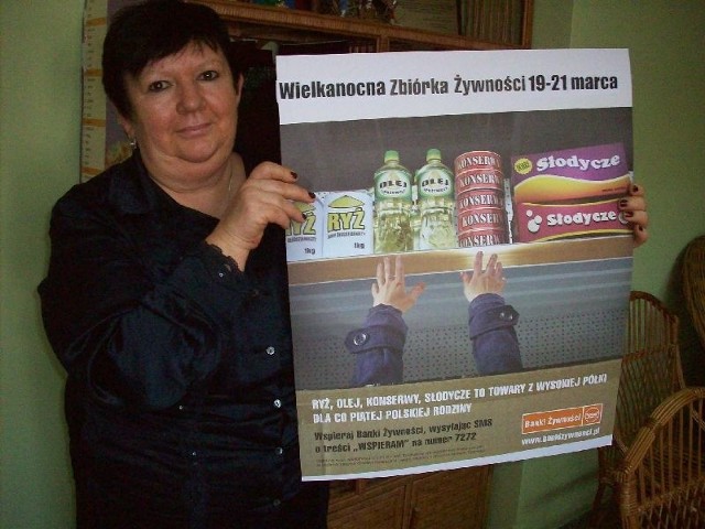 Prezes Świętokrzyskiego Banku Żywności w Ostrowcu Świętokrzyskim Maria Adamczyk zachęca mieszkańców do udziału w wielkanocnej zbiórce żywności.