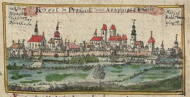Widok miasta Koźle w I poł. XVIII w. - rysunek Wernhera