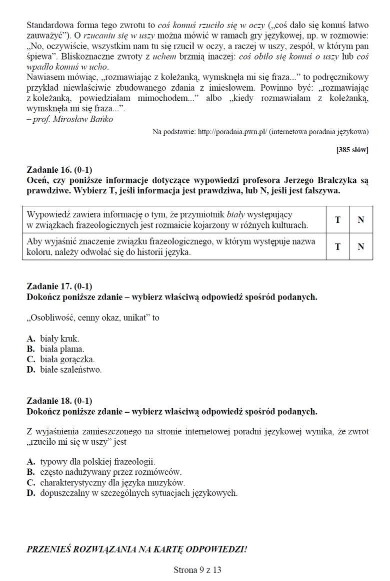 Oficjalny arkusz CKE - egzamin gimnazjalny, język polski...