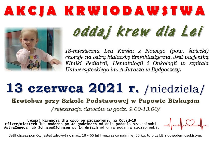 Krew dla lei można oddać już 13 czerwca w Papowie Biskupim