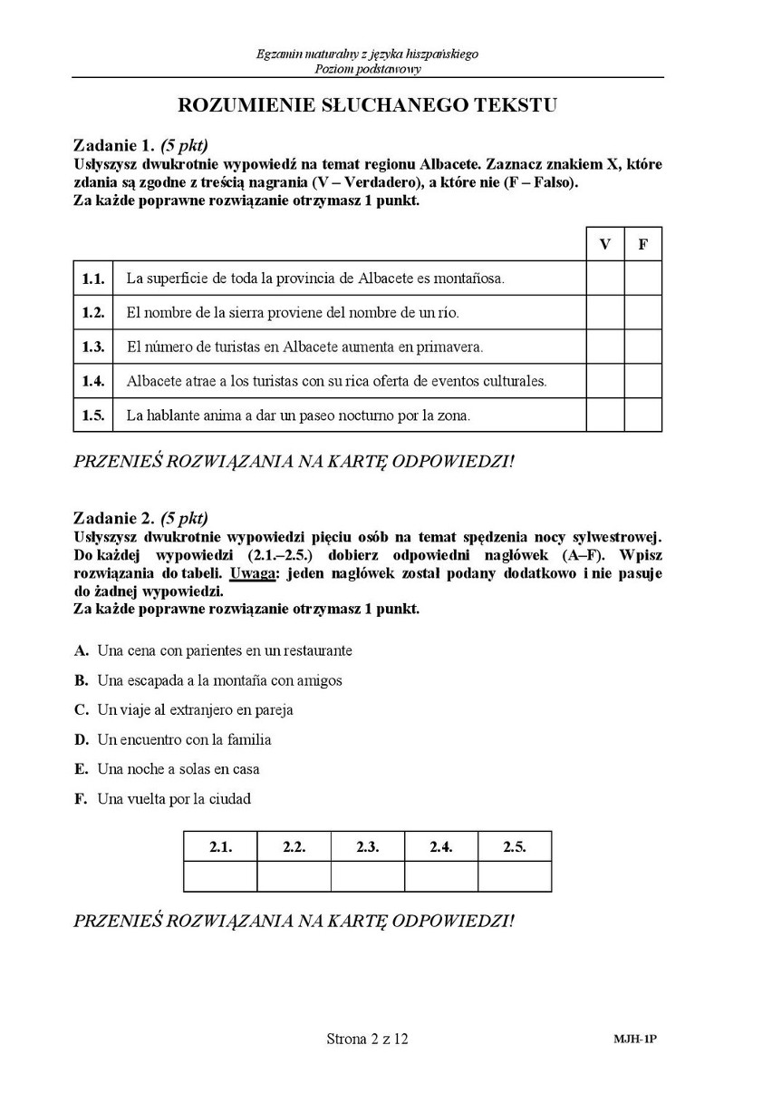 Stara matura 2016: Język HISZPAŃSKI podstawa [ODPOWIEDZI,...