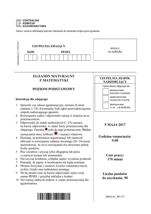 Dzisiaj maturzyści pisali maturę z matematyki. U nas znajdziecie arkusze CKE i odpowiedzi.Uwaga! Podane odpowiedzi są sugerowane!