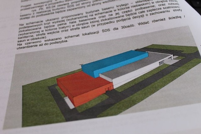 Wśród przygotowanych opracowań jest też wersja budowy Domu Samopomocy, przy której powstanie basen pływacki