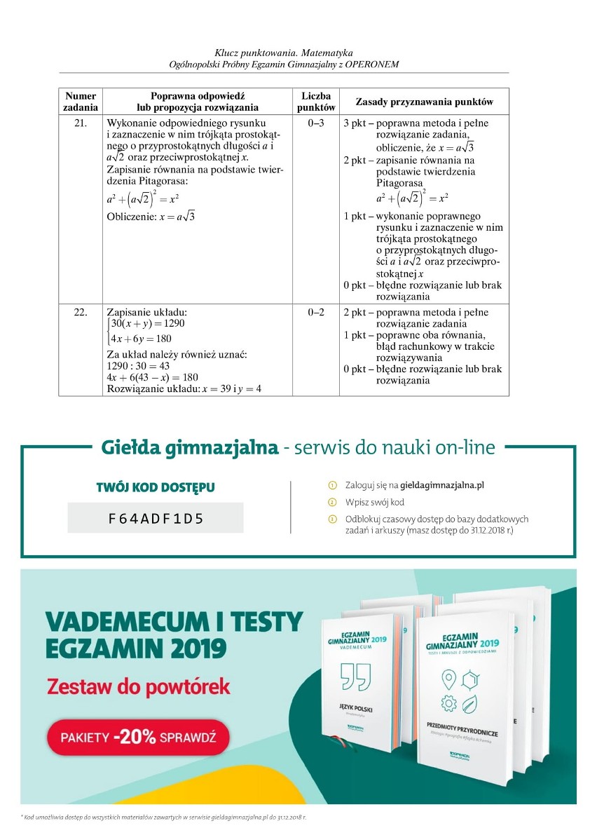 Próbny egzamin gimnazjalny 2018 OPERON: matematyka