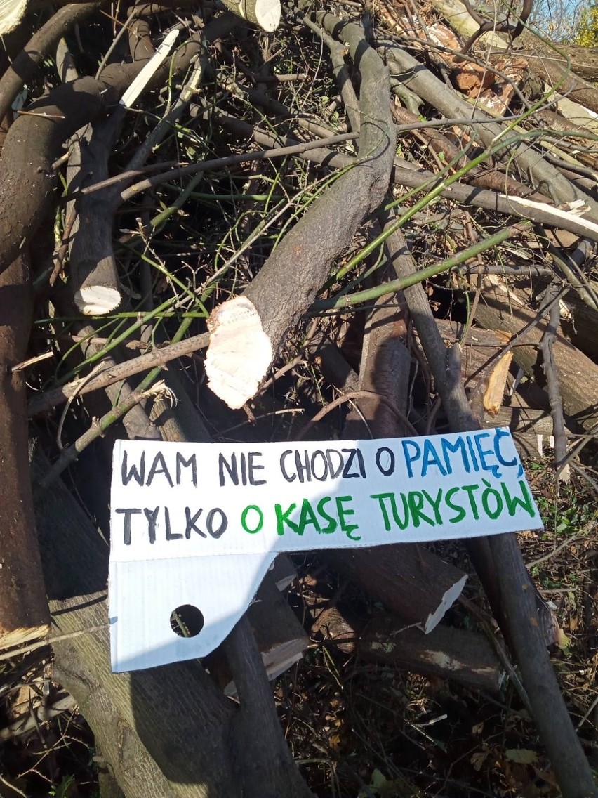 Kraków. Akcja mieszkańców przeciwko wycince drzew na terenie przylegającym do byłego obozu KL Plaszow. Interweniowała policja
