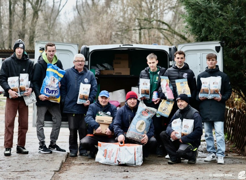 Żużlowcy Włókniarza Częstochowa odwiedzili schronisko dla zwierząt i przekazali rzeczy zebrane podczas akcji "#BiałoZielonaRodzina pomaga"