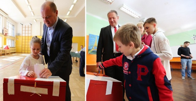 Piotr Krzystek, prezydent Szczecina (z prawej) oraz poseł Leszek Dobrzyński z rodzinami