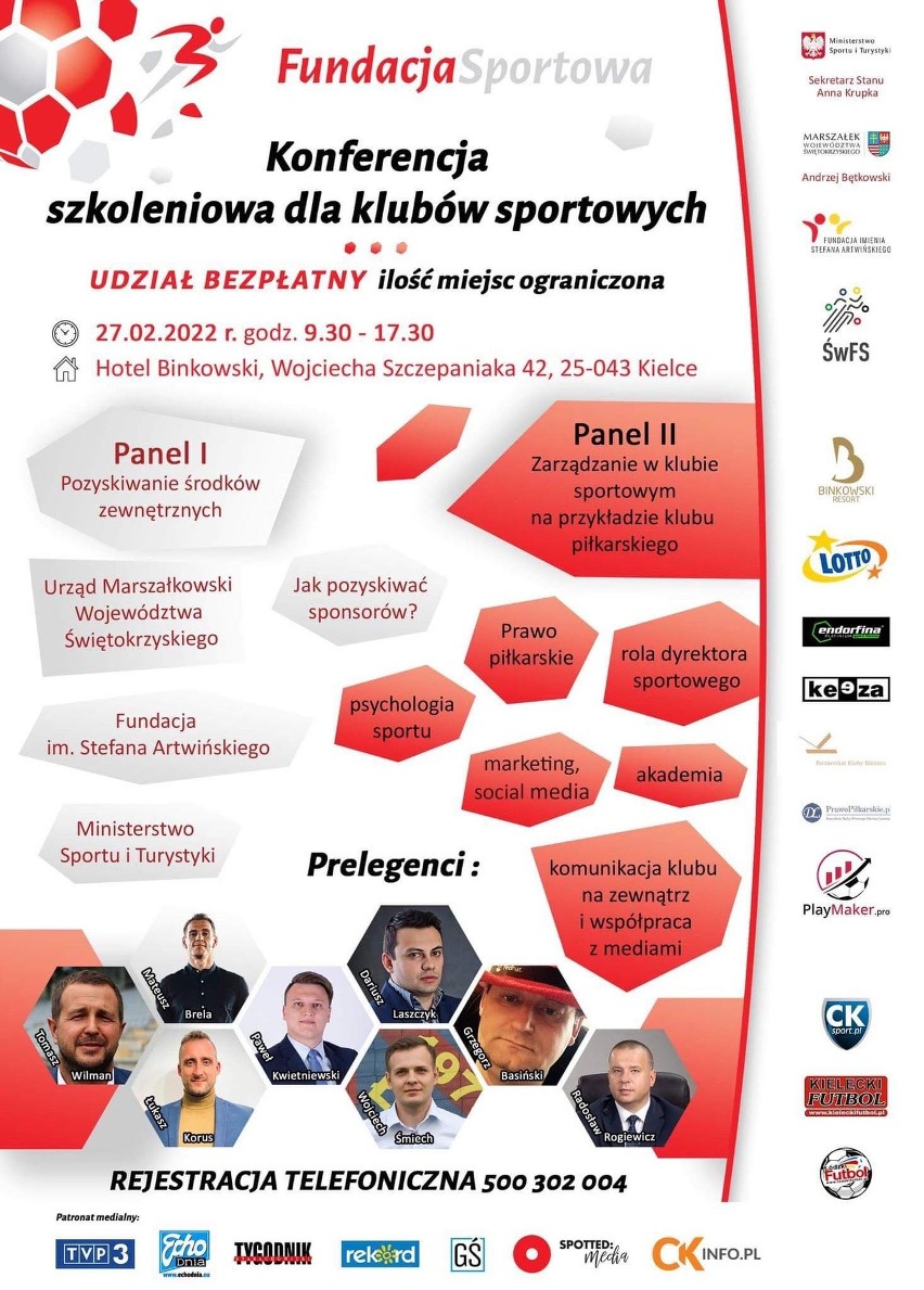 Konferencja szkoleniowa dla klubów i stowarzyszeń sportowych odbędzie się 27 lutego w Hotelu Binkowski w Kielcach