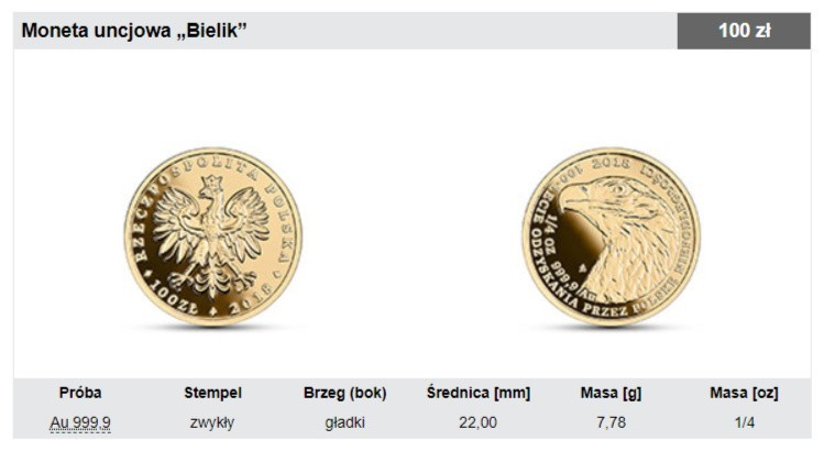 Moneta kolekcjonerska "Bielik" / 100 zł